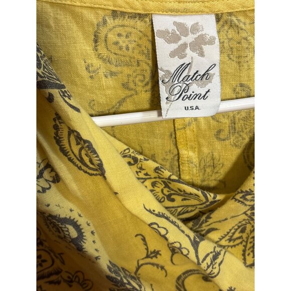 Match Point Yellow Linen Tunic Top S Floral Paisley Print 3/4 Sleeve Cowl Neck - Picture 6 of 6